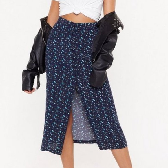 Nasty Gal ditsy button front maxi skirt